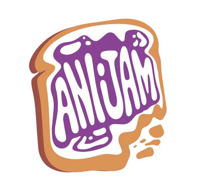 The Anijam logo: a slice of toast with purple jam spelling out ANIJAM